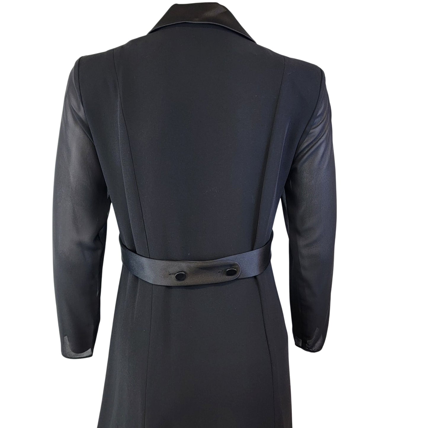 David Warren Vintage 80s Black Midi Dress Women 6 Satin Collar Formal Party Fall Halloween Gothic