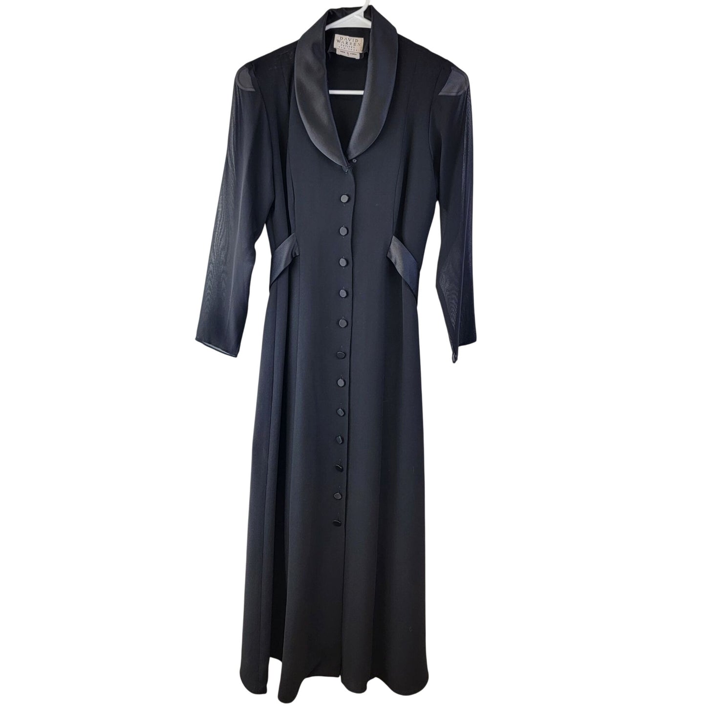 David Warren Vintage 80s Black Midi Dress Women 6 Satin Collar Formal Party Fall Halloween Gothic