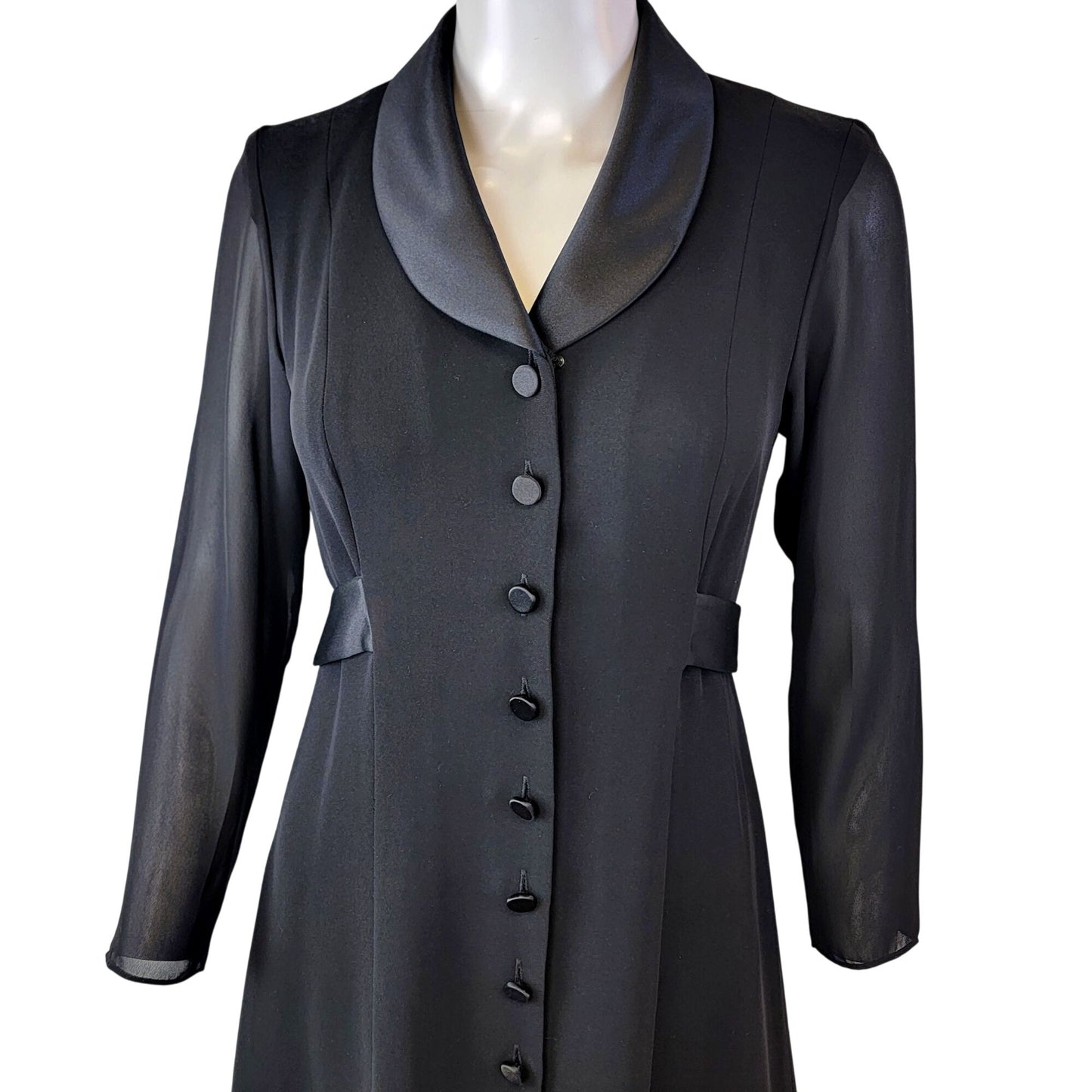 David Warren Vintage 80s Black Midi Dress Women 6 Satin Collar Formal Party Fall Halloween Gothic