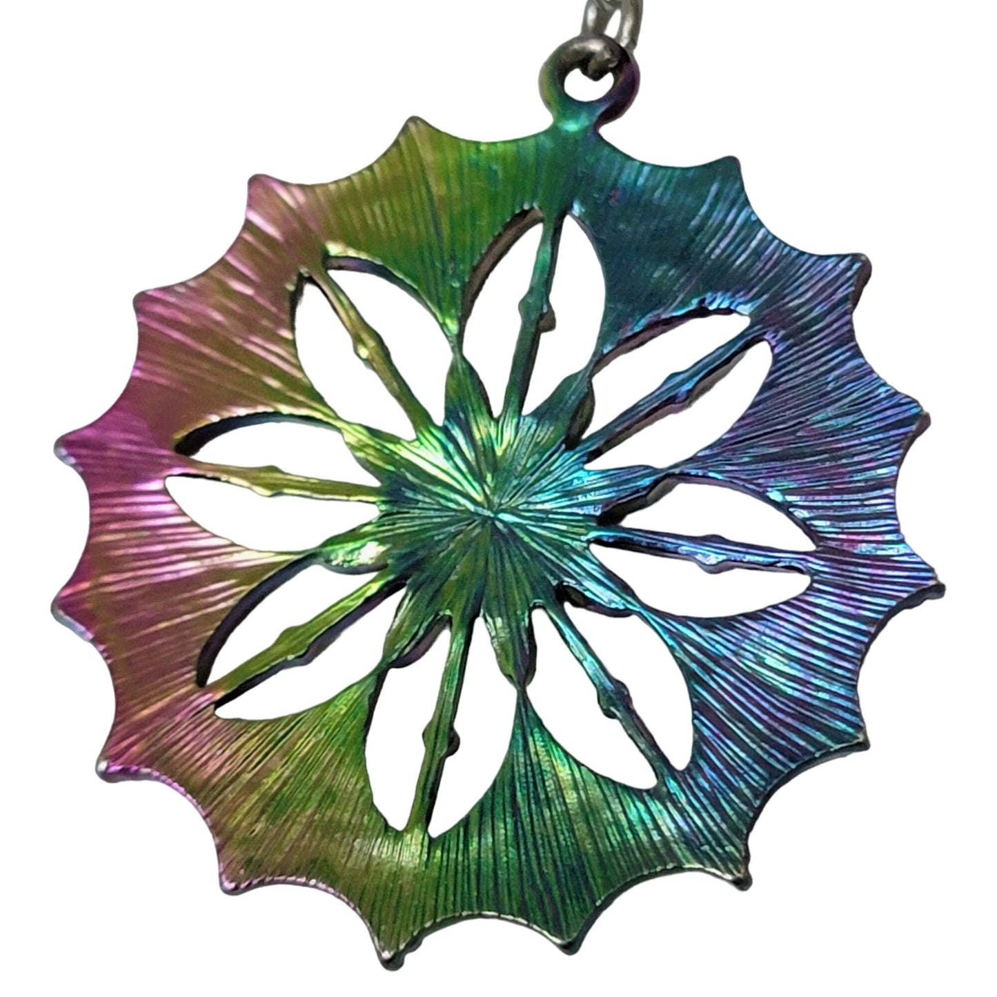 Iridescent Mandala Necklace Silver Tone Adjustable Chain Women Jewelry