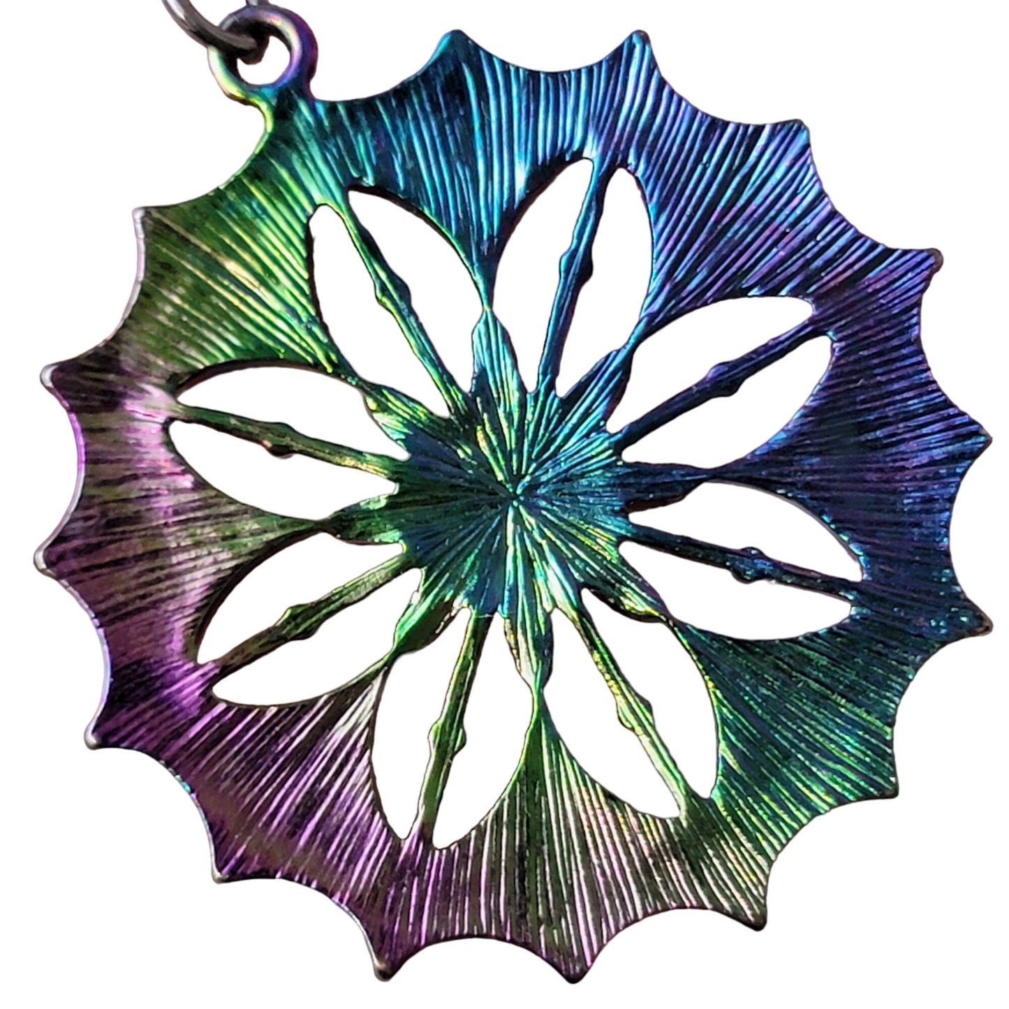 Iridescent Mandala Necklace Silver Tone Adjustable Chain Women Jewelry