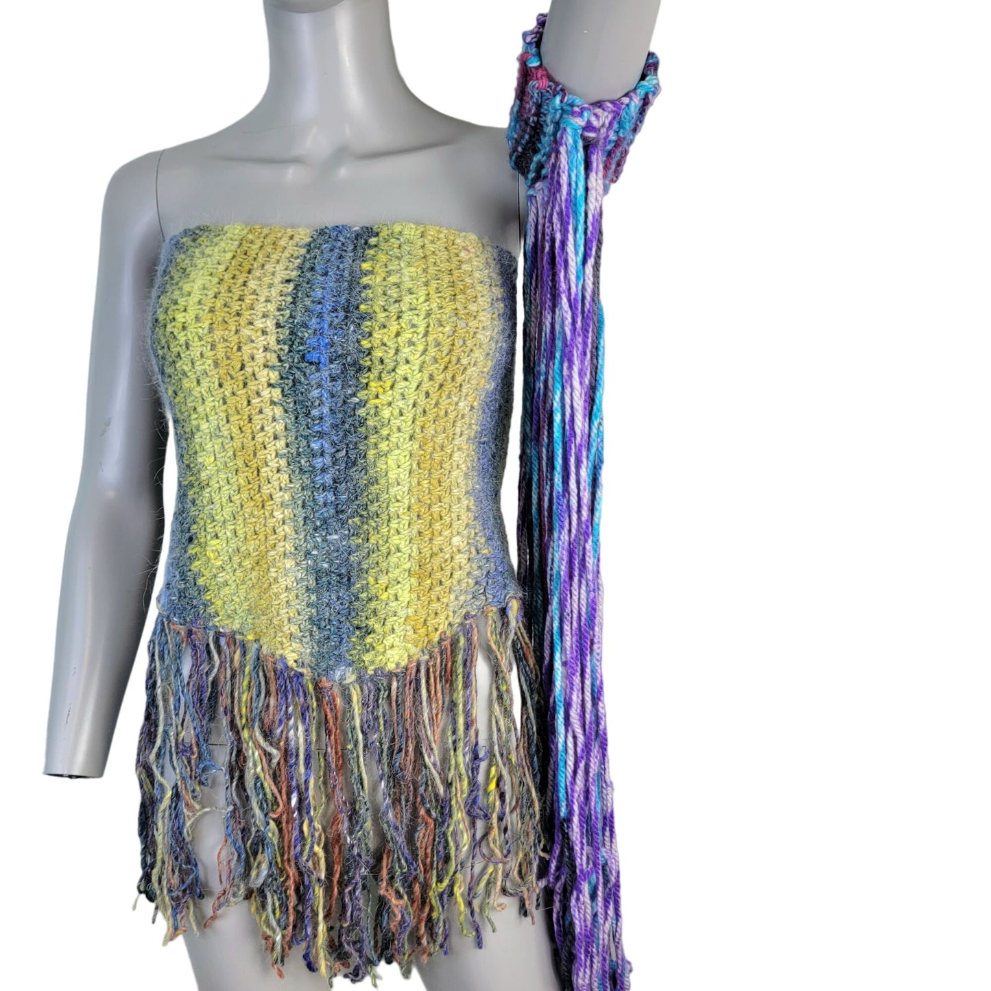 Crochet Festival Arm Cuff Long Fringe Women Colorful Costume Unicorn Pastel