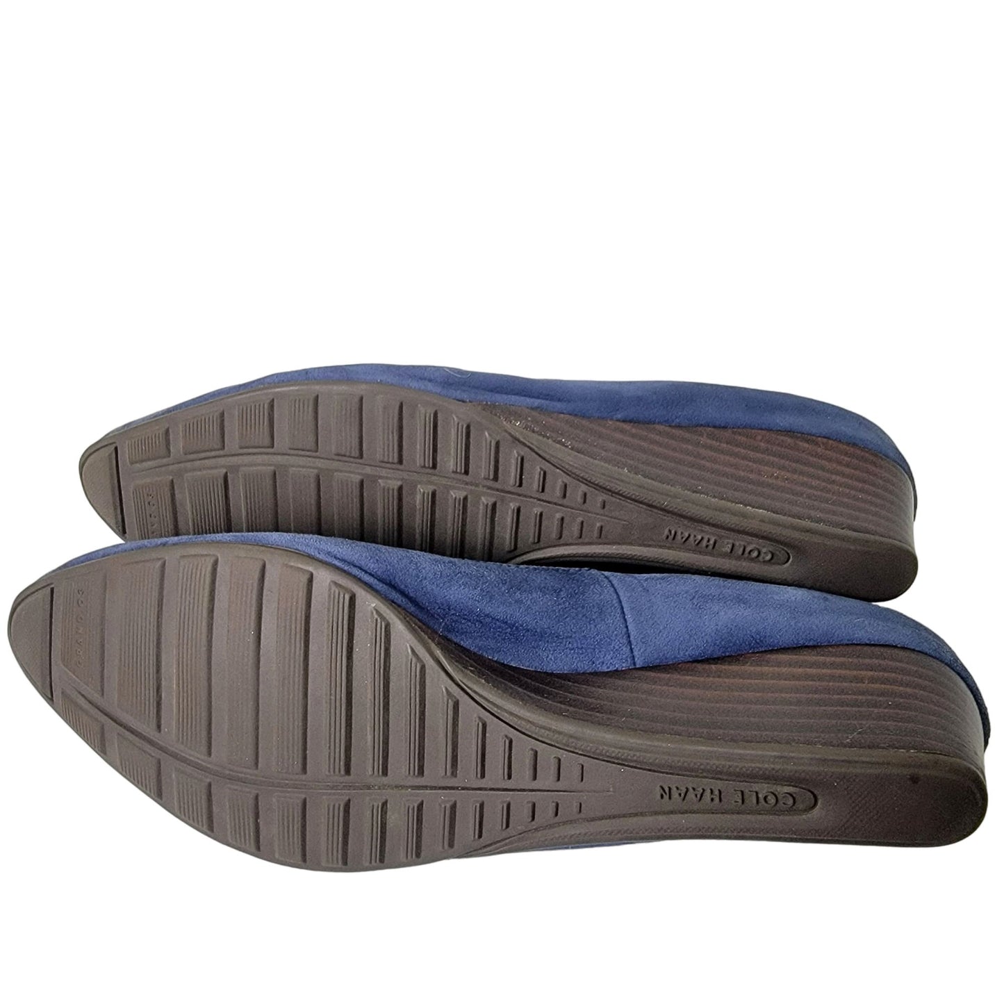 Cole Haan Leather Wedge Shoes Women 8.5 Blue Suede Loafer Slip On Cushioned 39