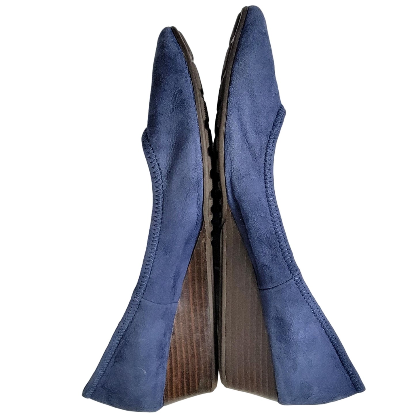 Cole Haan Leather Wedge Shoes Women 8.5 Blue Suede Loafer Slip On Cushioned 39