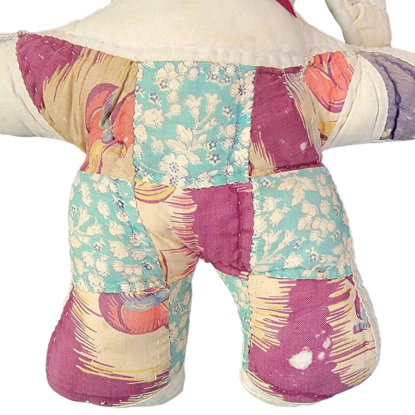 Vintage 70s Handmade Quilt Stuffed Animals Lot Child Bear Bunny Brown Pink Toys
