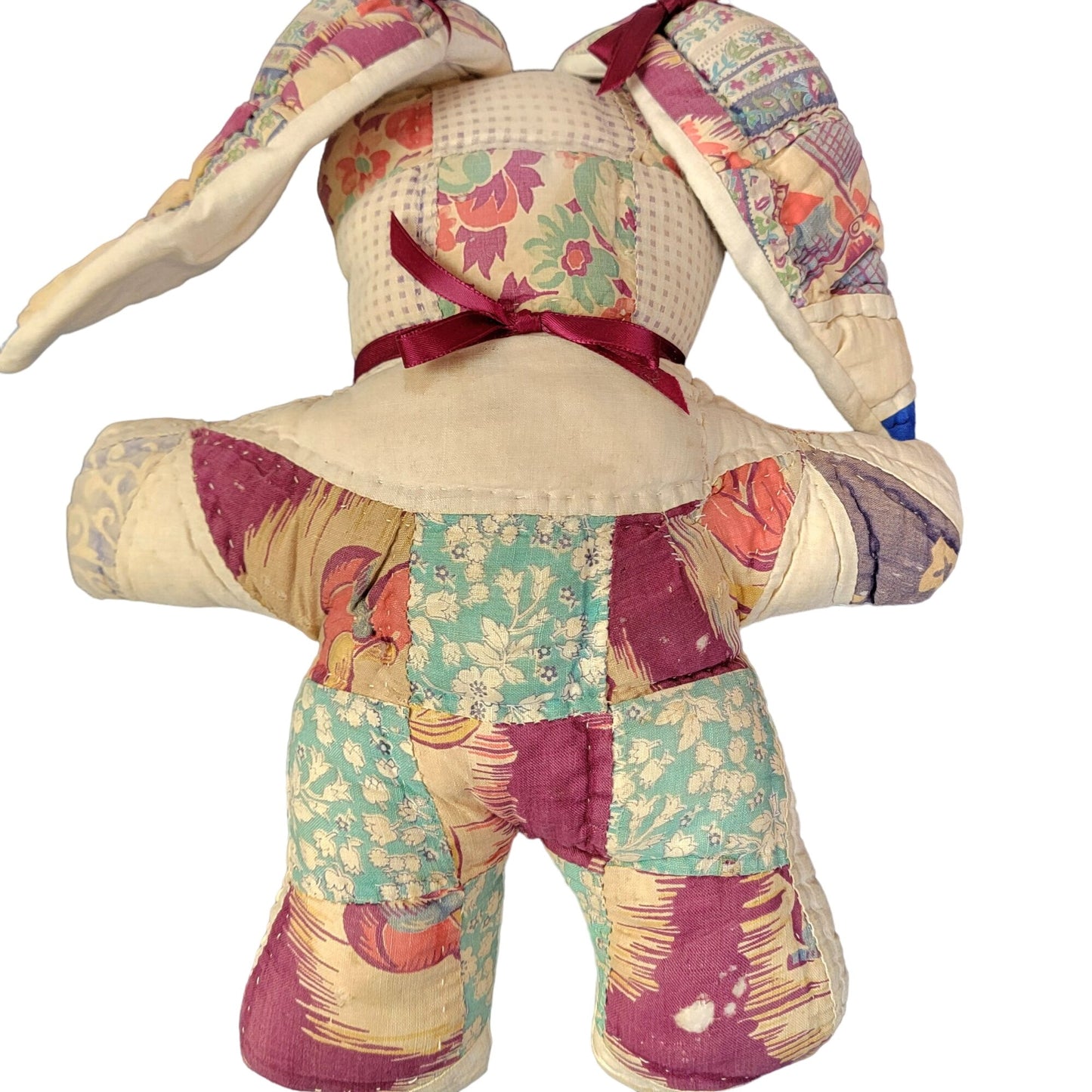 Vintage 70s Handmade Quilt Stuffed Animals Lot Child Bear Bunny Brown Pink Toys