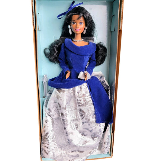 Vintage 1995 Avon x Barbie Winter Velvet Holiday Doll African American New Box