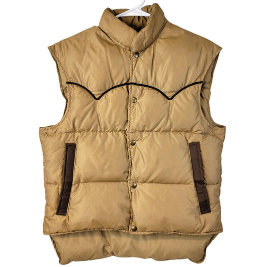 Vintage 70s Down Puff Vest Jacket Men Medium Brown Western Outdoors Coat Winter