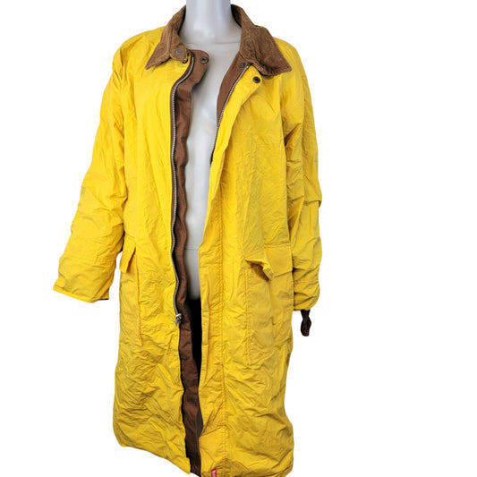 Marlboro Vintage 90s Reversible Duster / Rain Coat Medium Men Women Yellow Brown Corduroy Collar Trench