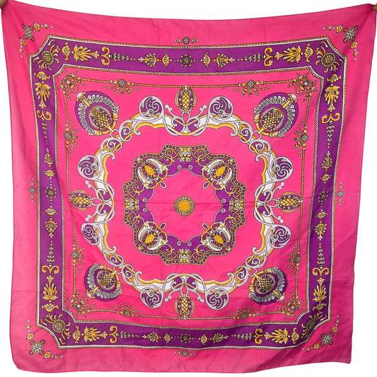 Vintage 90s Pink Purple Abstract Crown Scarf Women Accessories Colorful Square