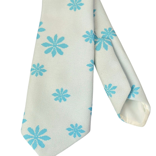 Vintage 60s Mod Floral Neck Tie Men Accessories Blue Snowflake Formal Necktie