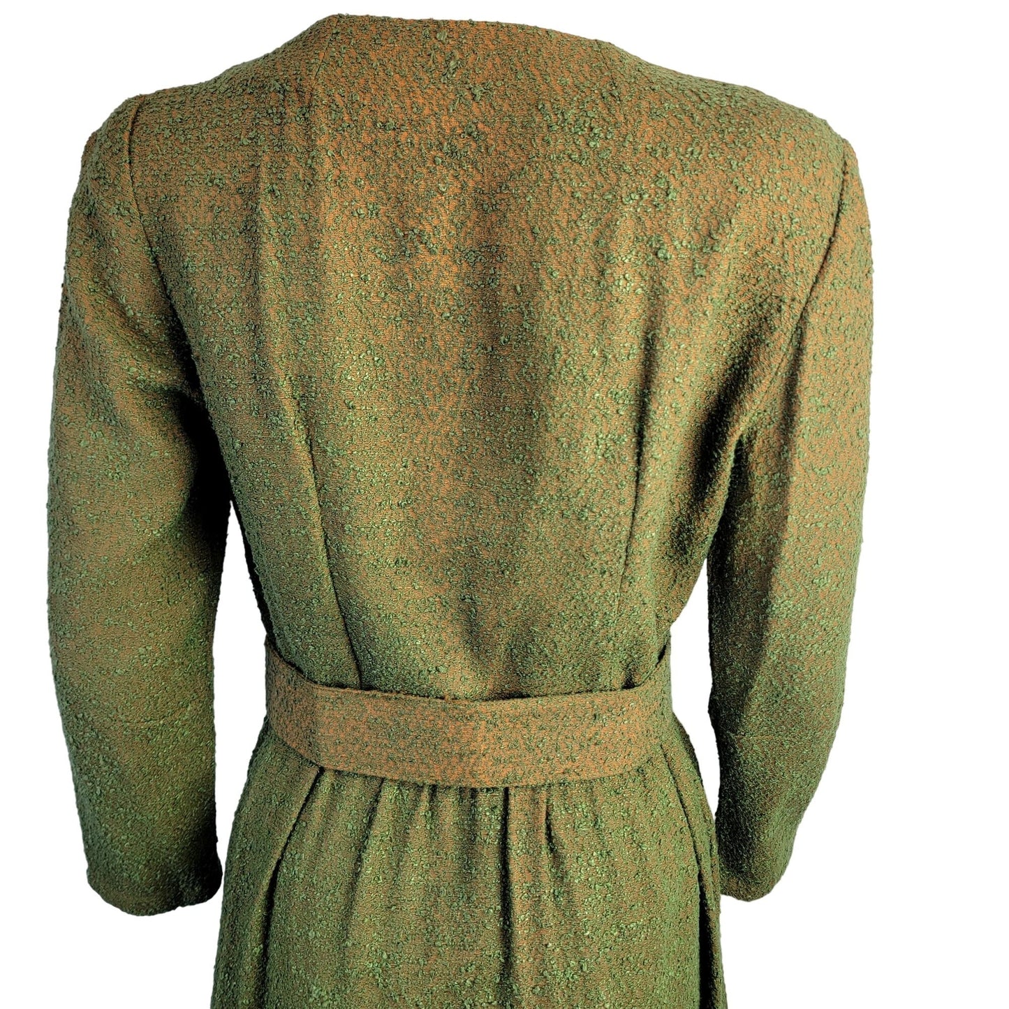 Vintage 50s Shirt Dress Women 8 Medium Green Orange Button Knee Length