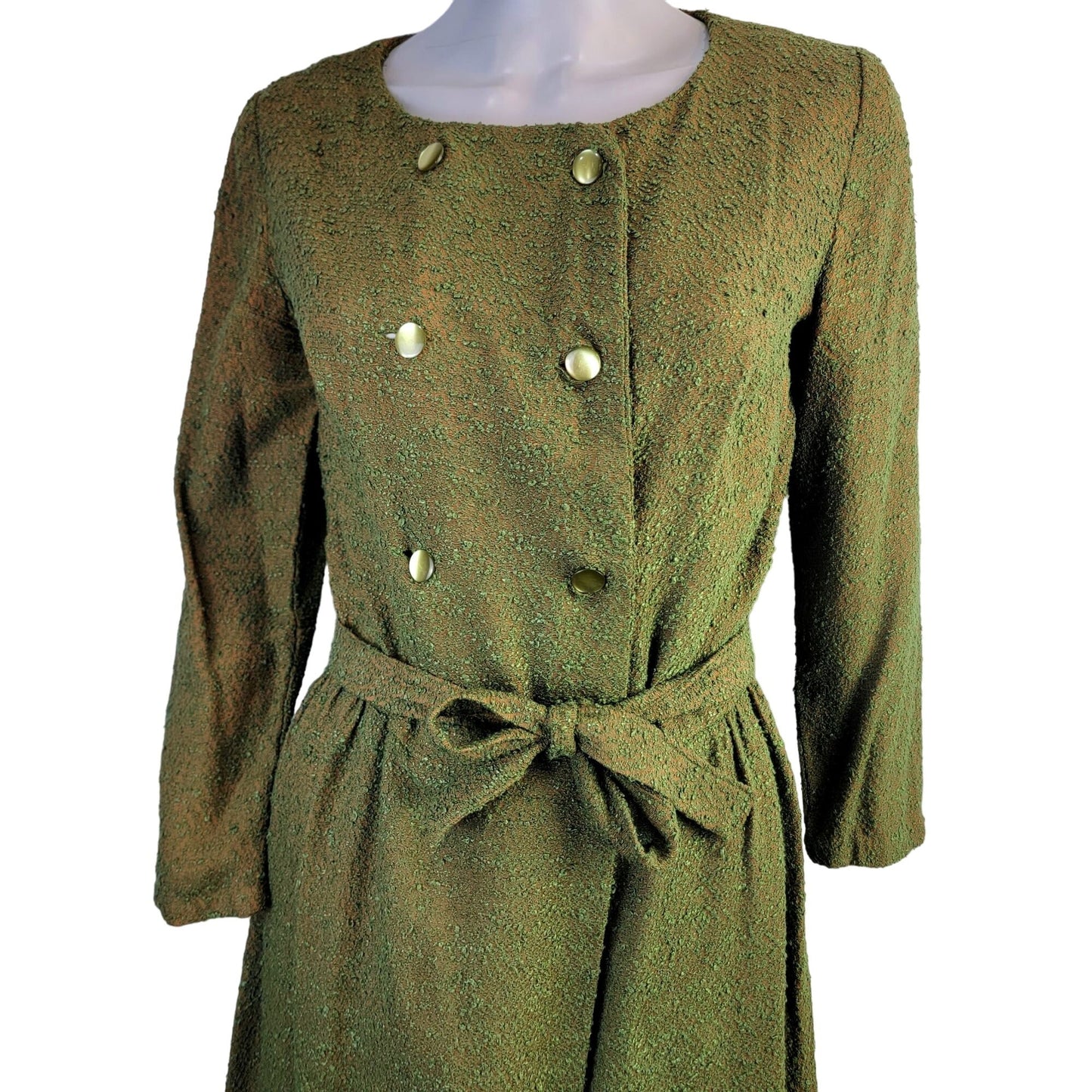 Vintage 50s Shirt Dress Women 8 Medium Green Orange Button Knee Length