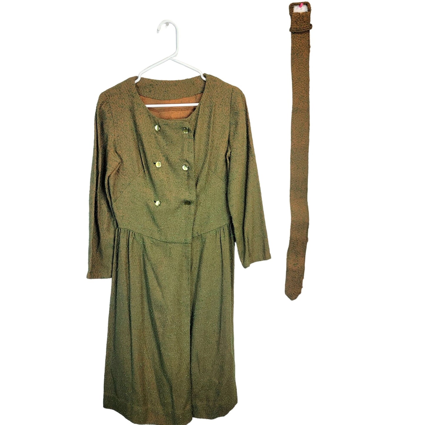 Vintage 50s Shirt Dress Women 8 Medium Green Orange Button Knee Length