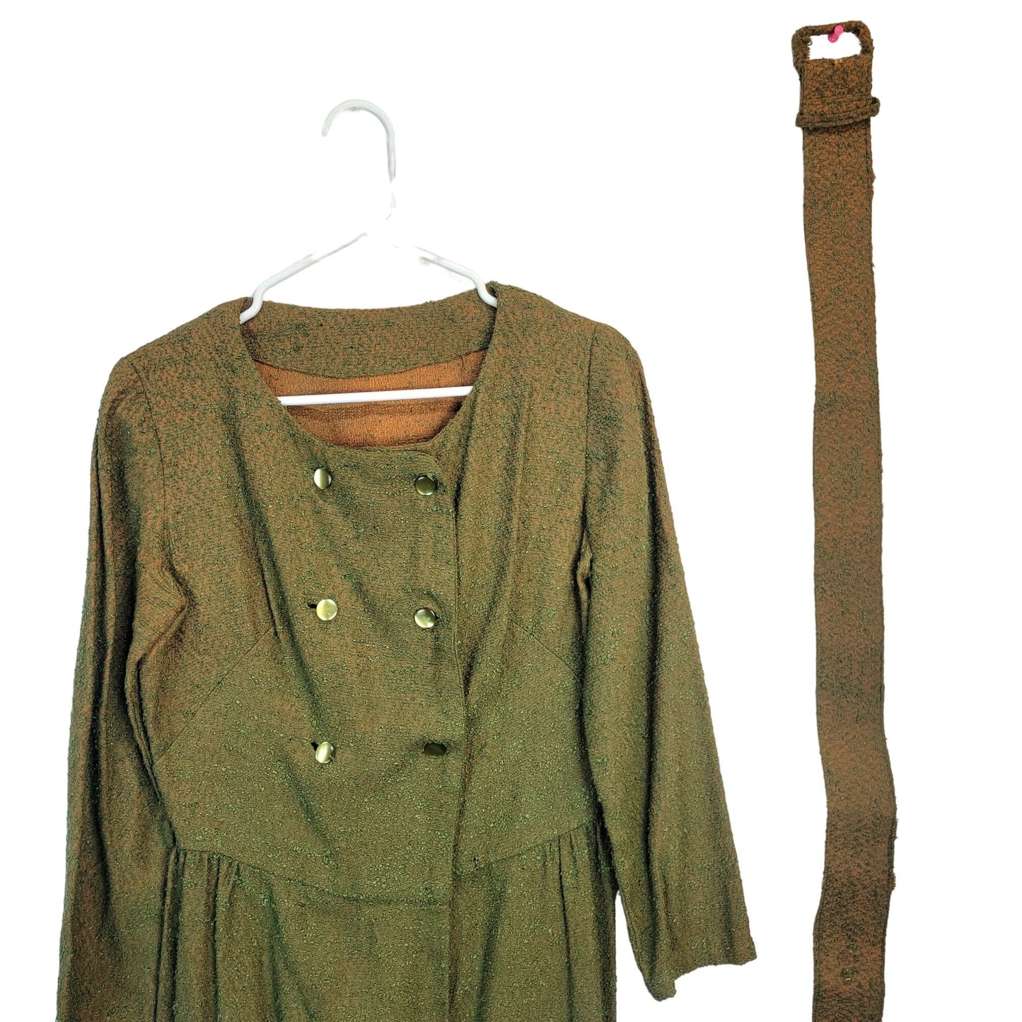 Vintage 50s Shirt Dress Women 8 Medium Green Orange Button Knee Length