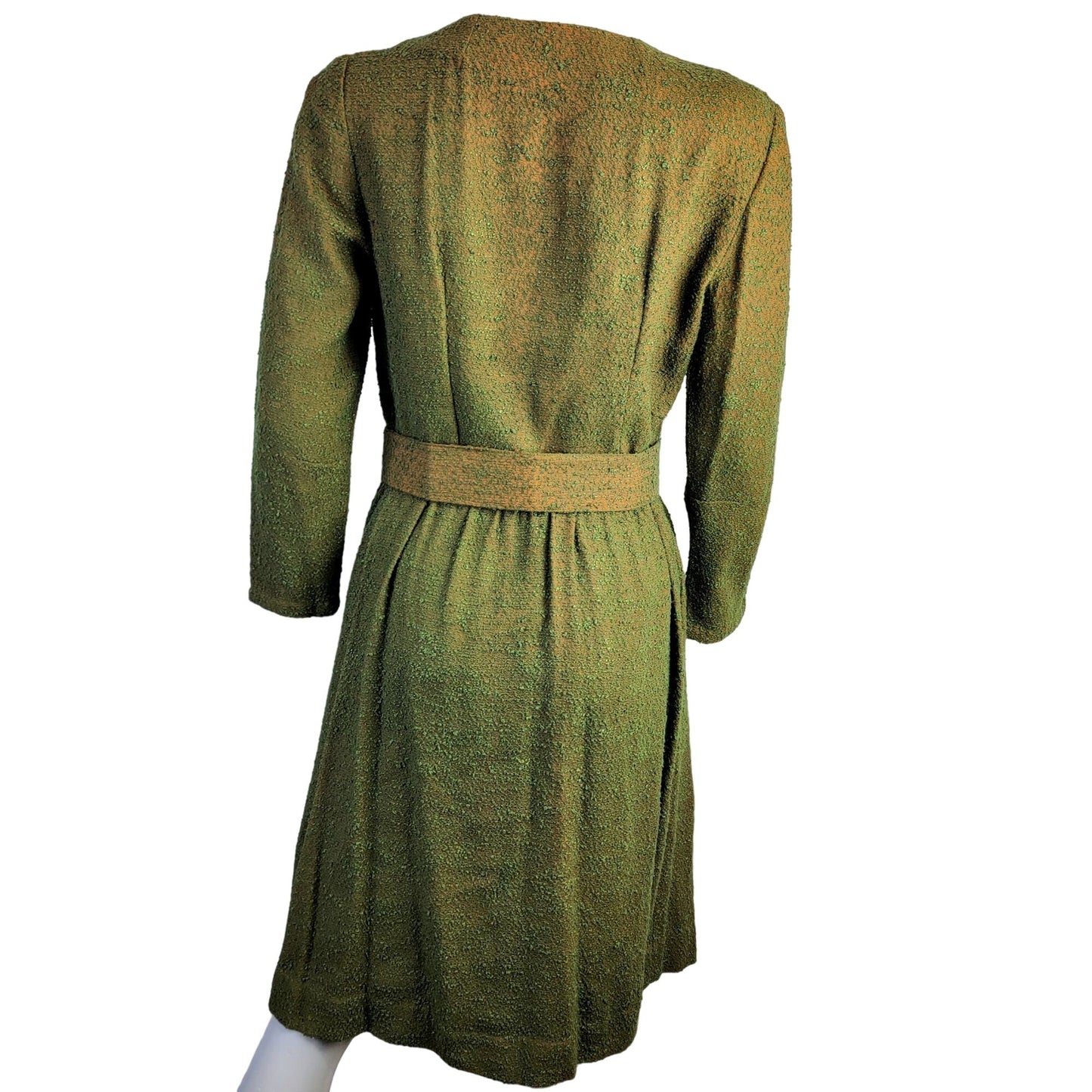 Vintage 50s Shirt Dress Women 8 Medium Green Orange Button Knee Length