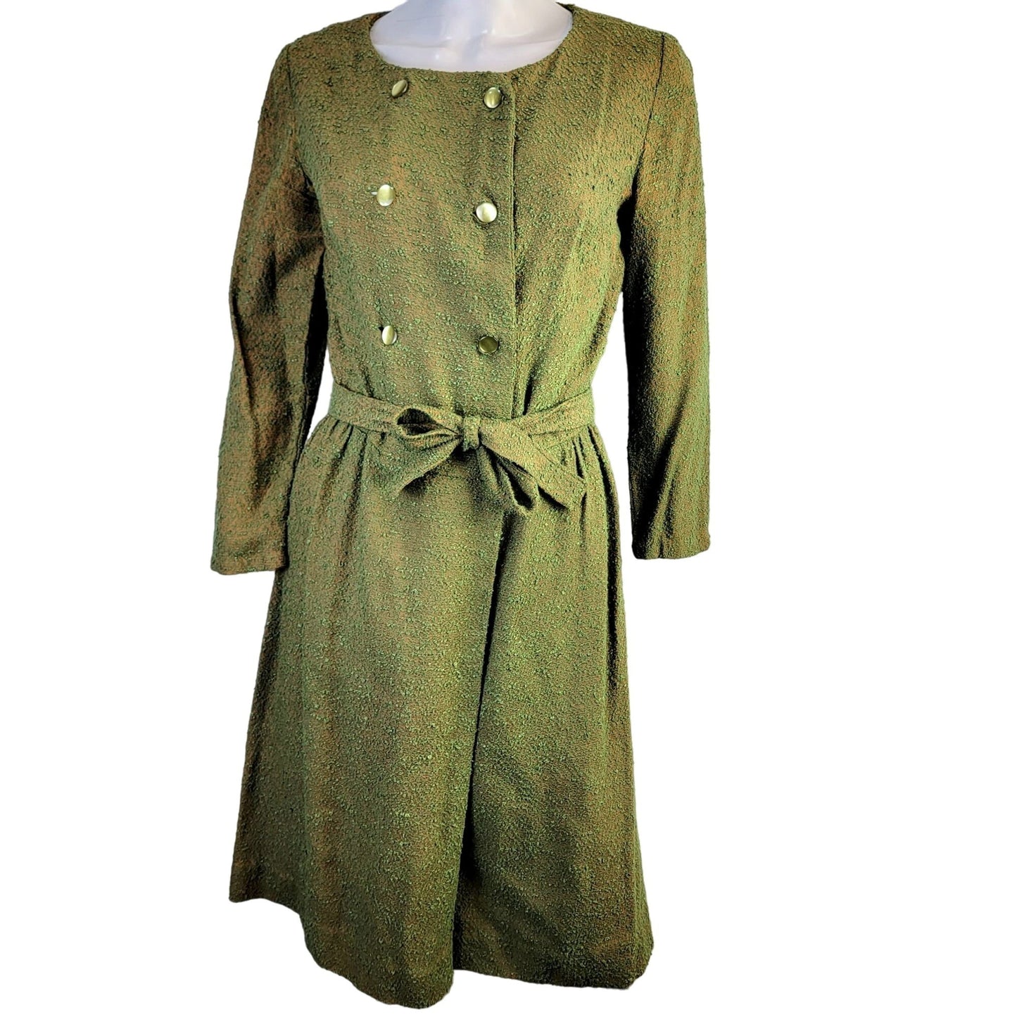 Vintage 50s Shirt Dress Women 8 Medium Green Orange Button Knee Length