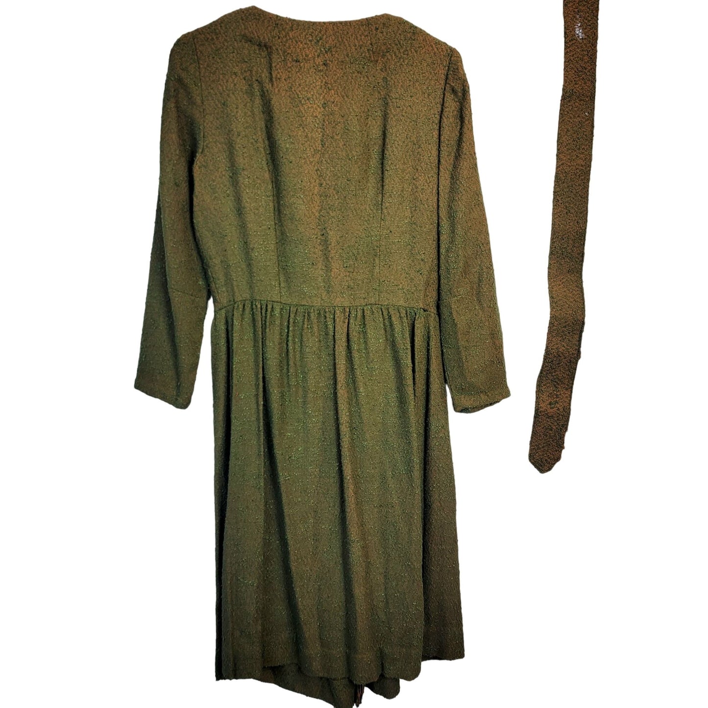 Vintage 50s Shirt Dress Women 8 Medium Green Orange Button Knee Length