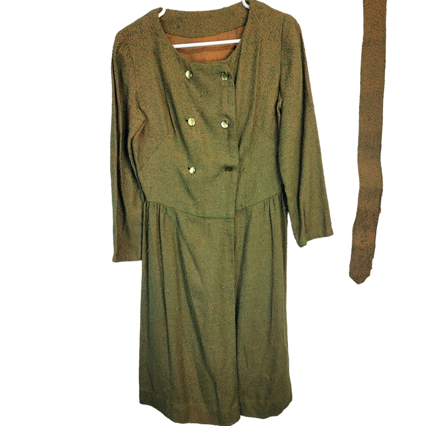 Vintage 50s Shirt Dress Women 8 Medium Green Orange Button Knee Length