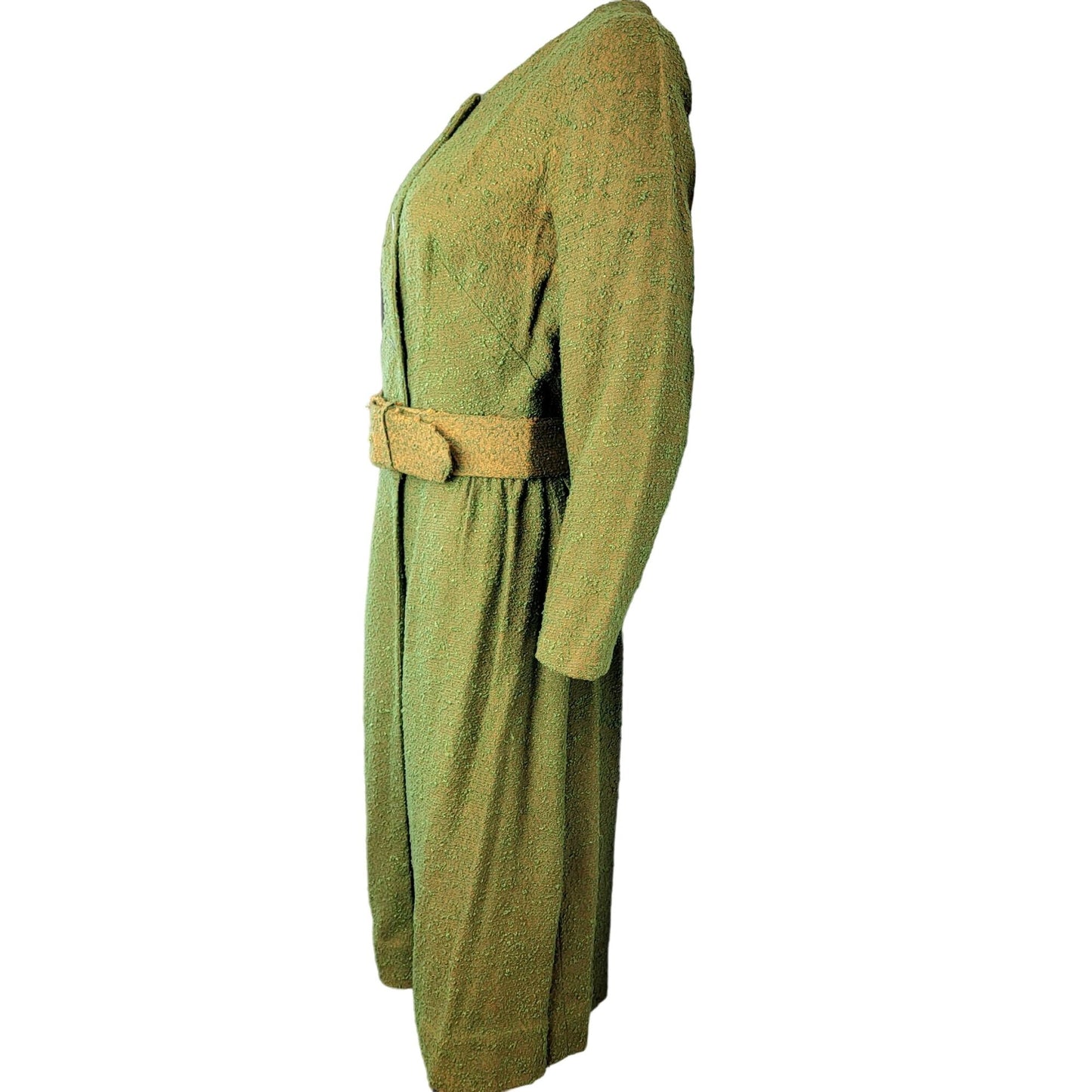 Vintage 50s Shirt Dress Women 8 Medium Green Orange Button Knee Length