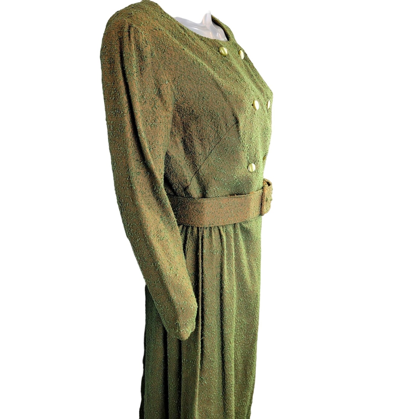 Vintage 50s Shirt Dress Women 8 Medium Green Orange Button Knee Length