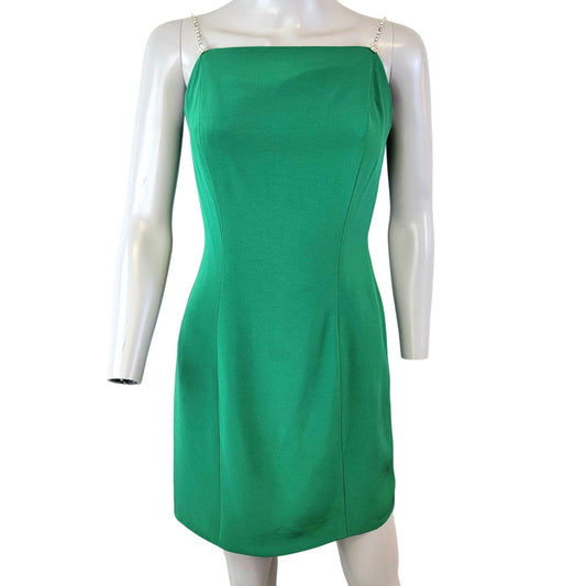 Della Roufogali Vintage 90s Mini Dress Women 6 Green Crystal Strap Small Formal Party