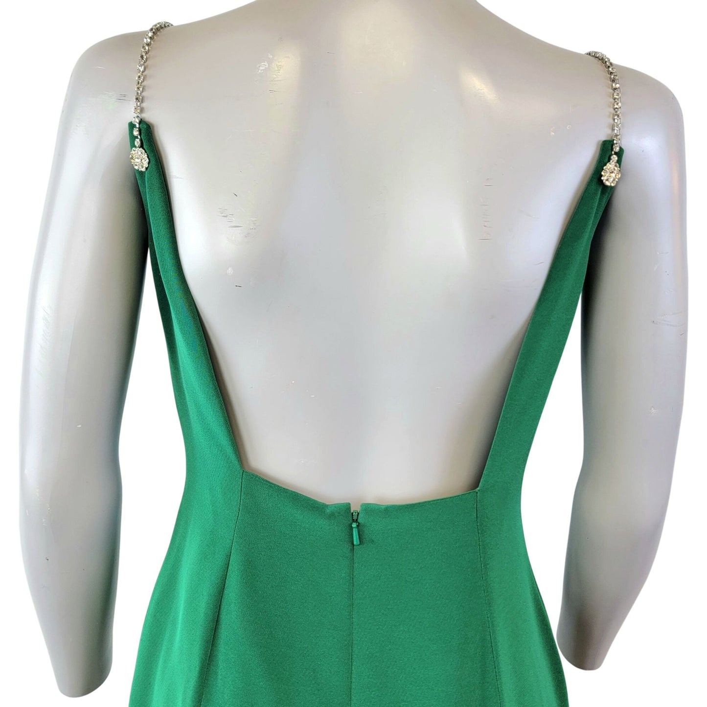 Della Roufogali Vintage 90s Mini Dress Women 6 Green Crystal Strap Small Formal Party