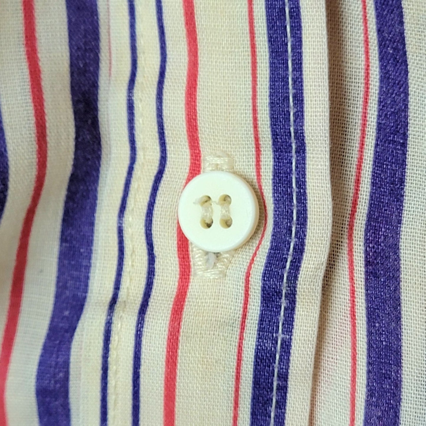 Vintage 70s Stripe Shirt Women Medium Button Blouse Red Blue Beige