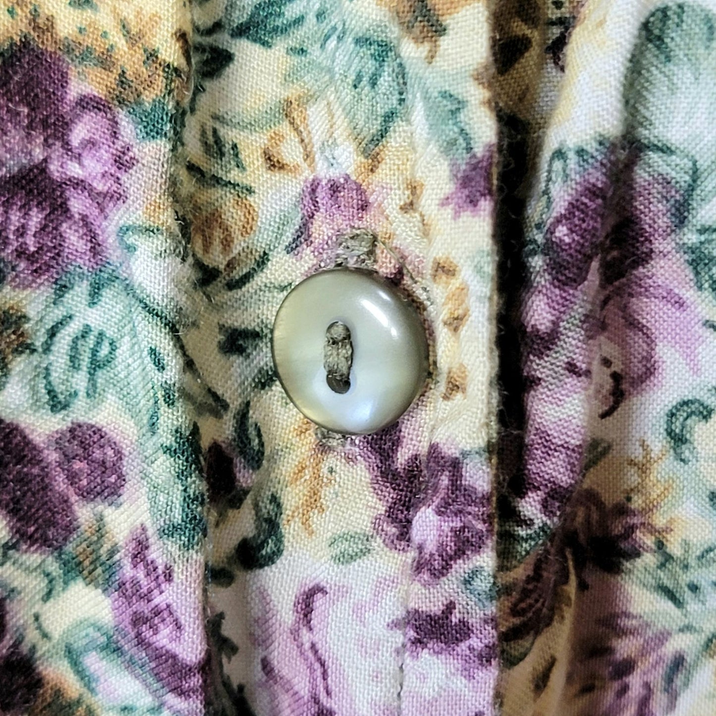 Vintage 90s Floral Mini Dress Women Medium Sundress Beige Green 8 10 Summer Fall