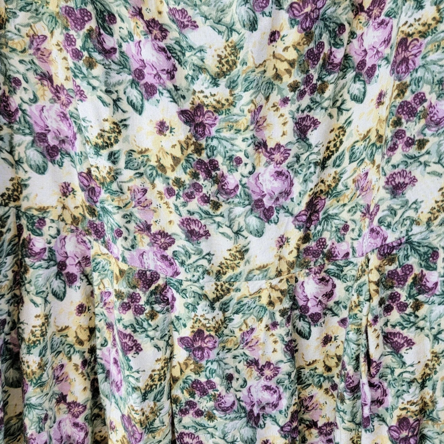 Vintage 90s Floral Mini Dress Women Medium Sundress Beige Green 8 10 Summer Fall
