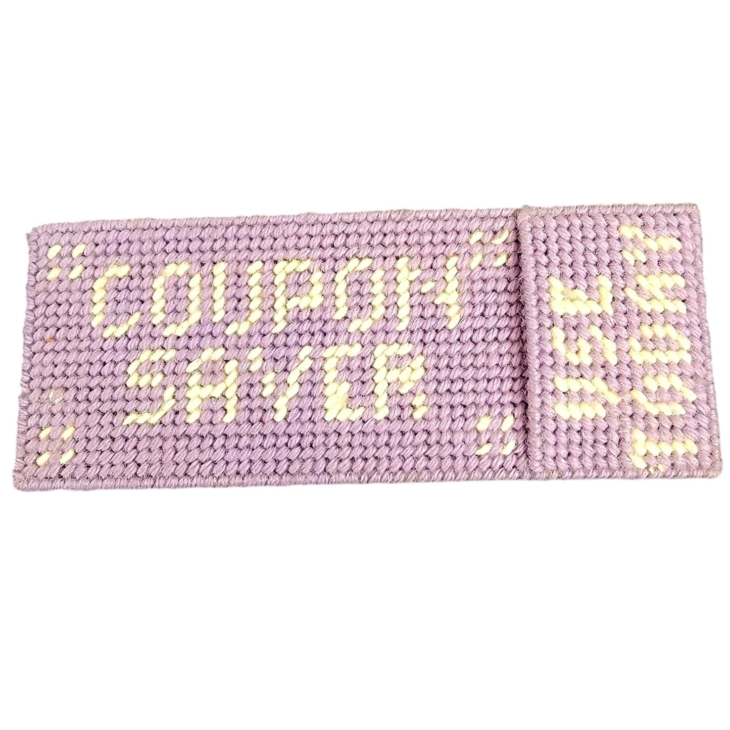 Vintage Coupon Saver Envelope Wallet Plastic Canvas Yarn Mesh Purple White Retro