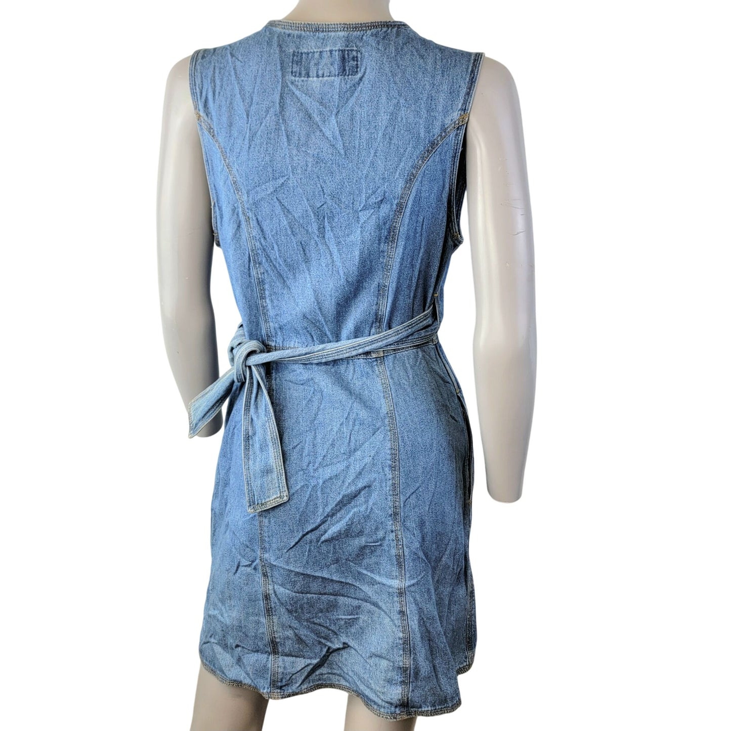 Vintage 90s Denim Mini Wrap Dress Women 4 Small Blue Jean Casual Sleeveless Fall