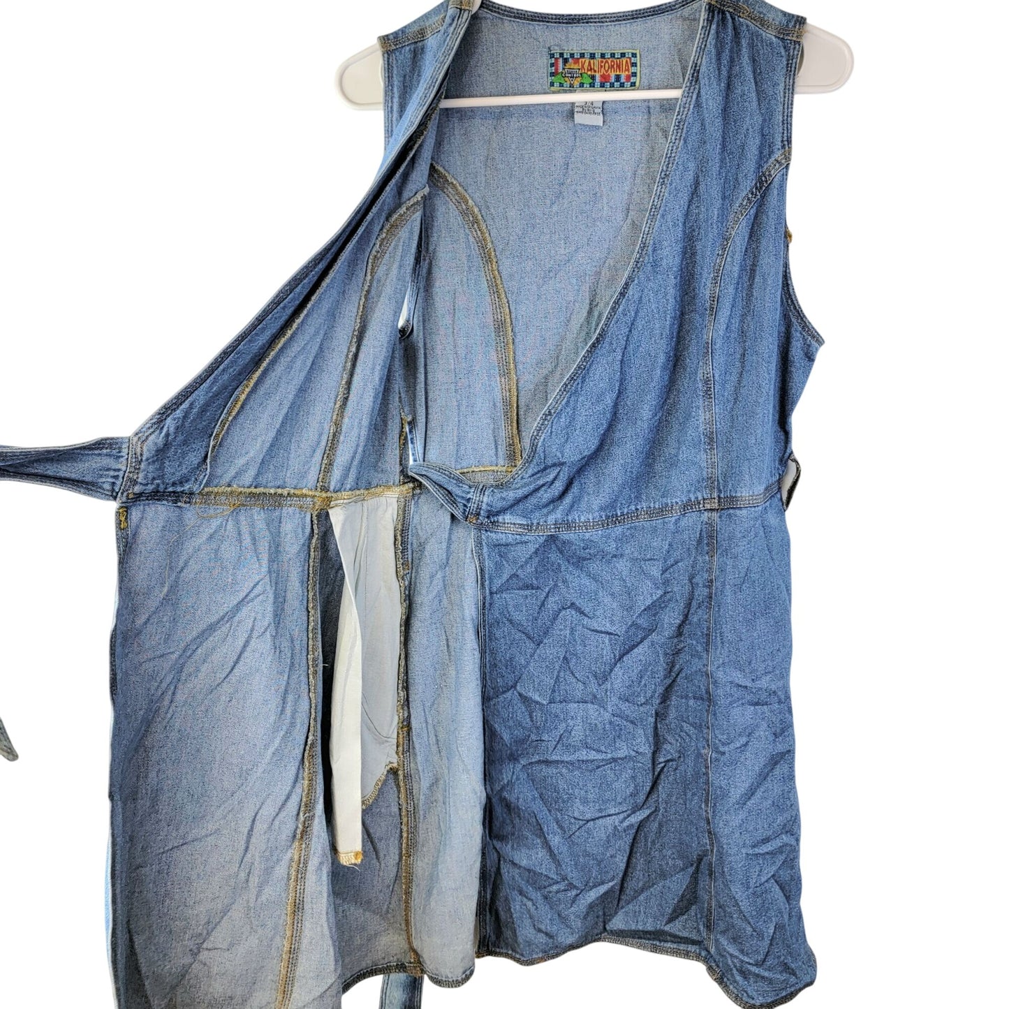 Vintage 90s Denim Mini Wrap Dress Women 4 Small Blue Jean Casual Sleeveless Fall