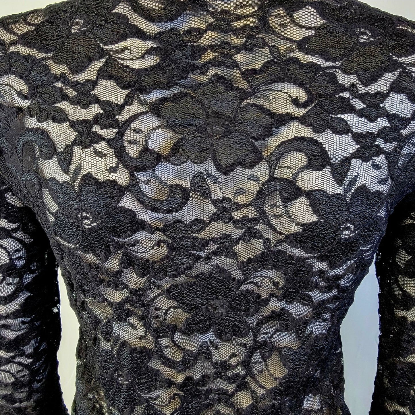 Vintage 90s Apostrophe Black Floral Mesh Shirt Women Small 4 6 Blouse Button Top