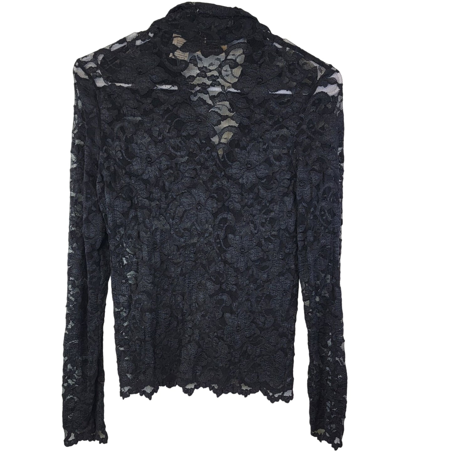 Vintage 90s Apostrophe Black Floral Mesh Shirt Women Small 4 6 Blouse Button Top