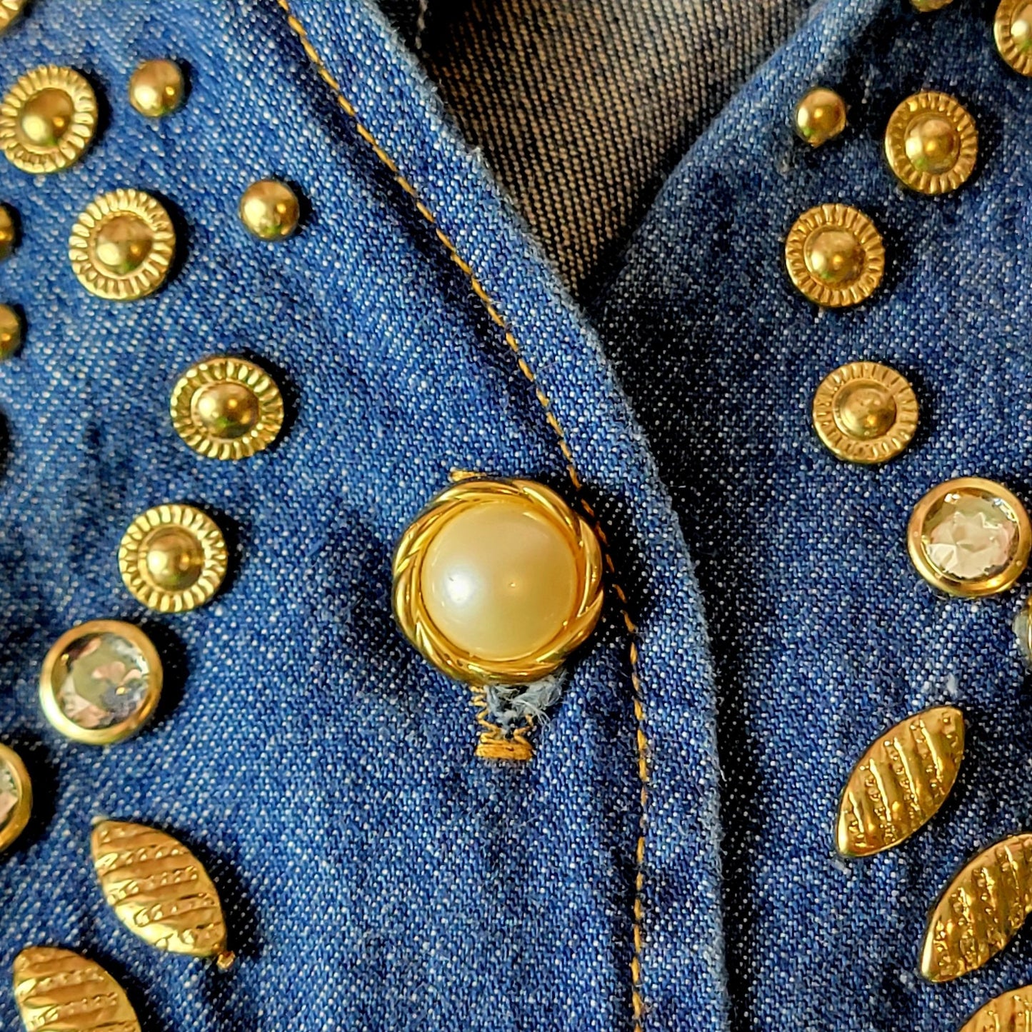Vintage 90s Denim Midi Dress Women Medium Teacher Embellished