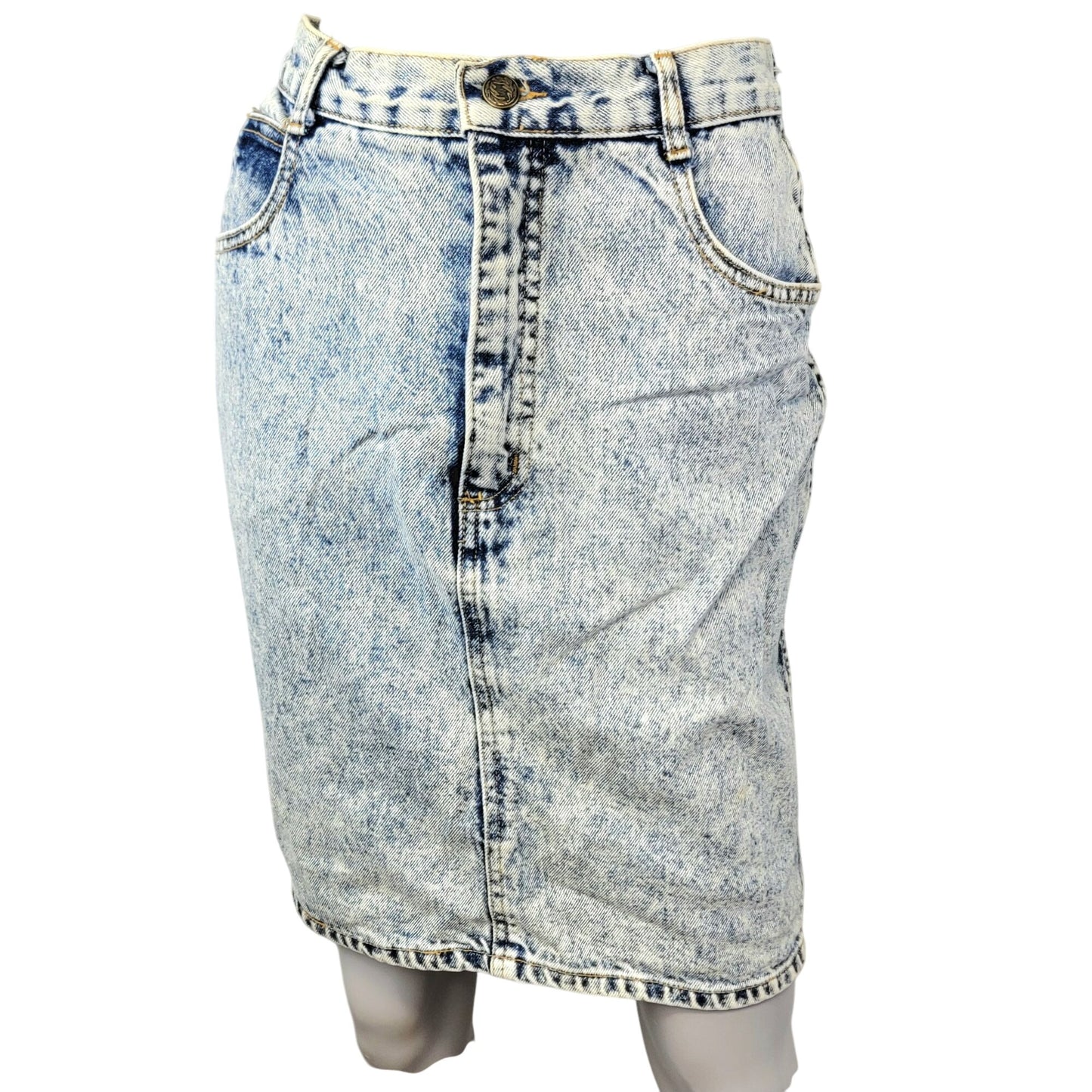 Vintage 80s Denim Mini Skirt Women Small 4 Light Wash Casual High Rise Blue Jean