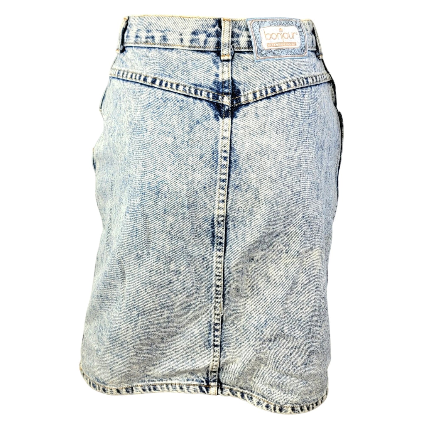 Vintage 80s Denim Mini Skirt Women Small 4 Light Wash Casual High Rise Blue Jean