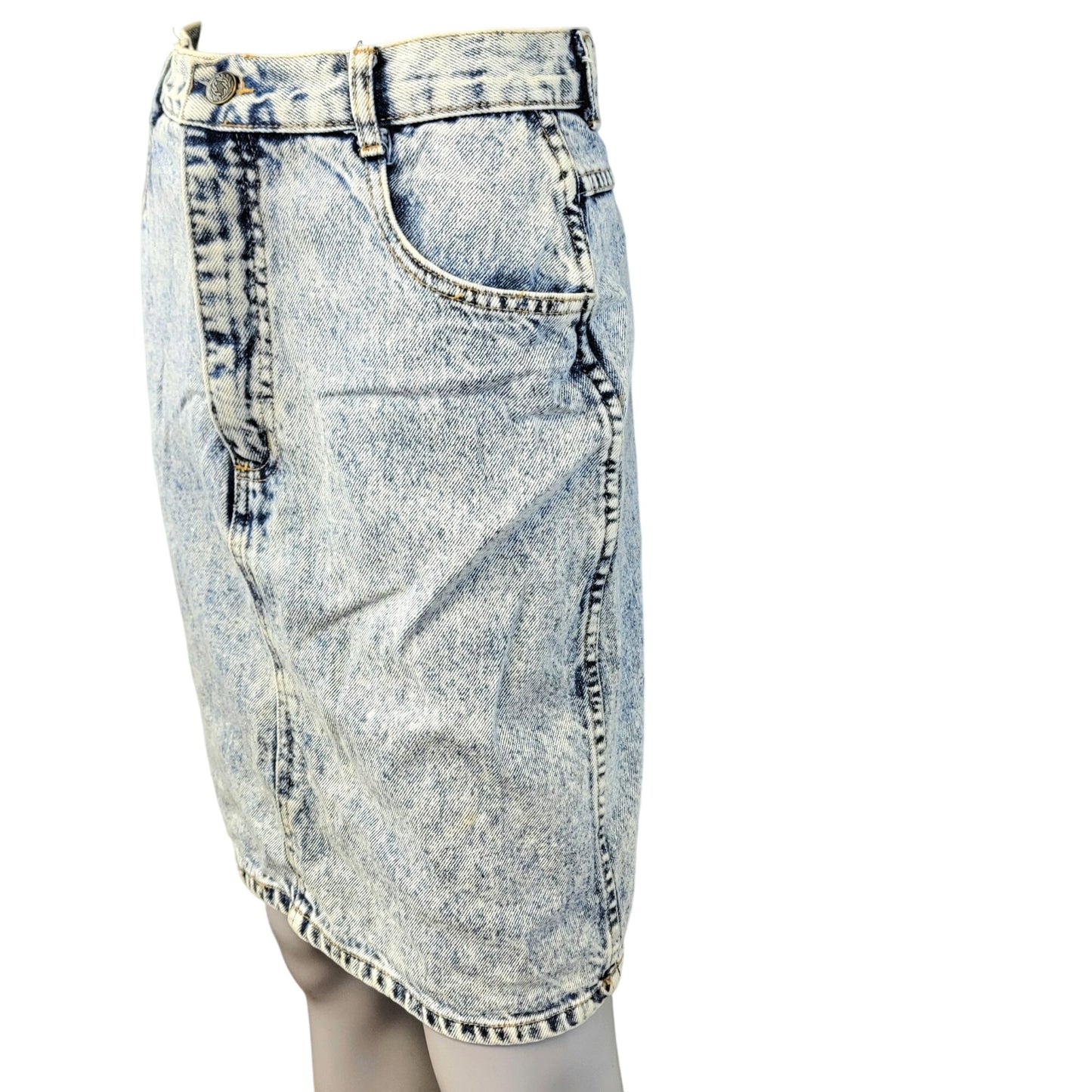 Vintage 80s Denim Mini Skirt Women Small 4 Light Wash Casual High Rise Blue Jean
