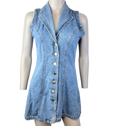 Squeeze Jeans Vintage 90s Denim Mini Dress Women Small Lace Up Button Sexy Retro