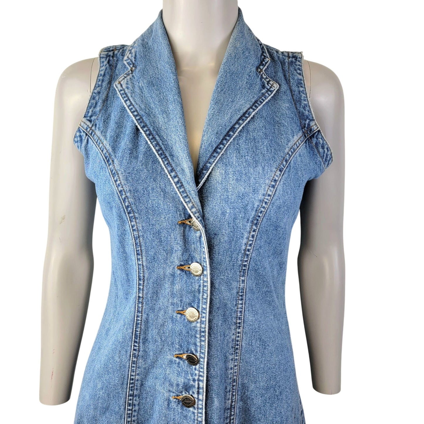 Squeeze Jeans Vintage 90s Denim Mini Dress Women Small Lace Up Button Sexy Retro