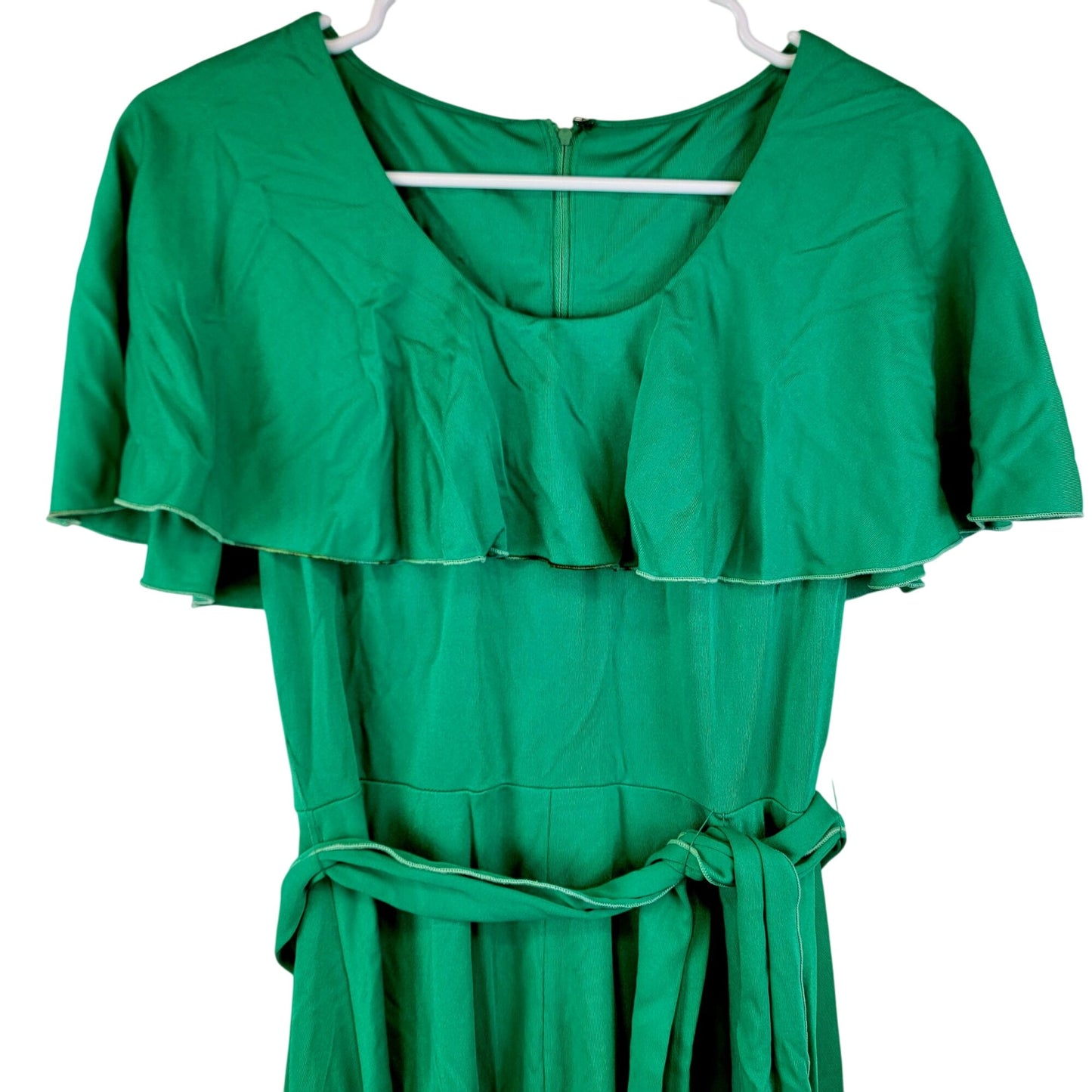 Vintage 70s Green Tiered Midi Dress Women Small 4 6 Fit Flare Formal