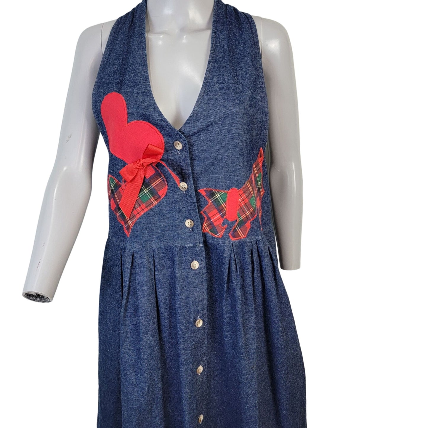 Vintage 90s Denim Maxi Dress Women Medium Scottie Dog Embroidered Teacher