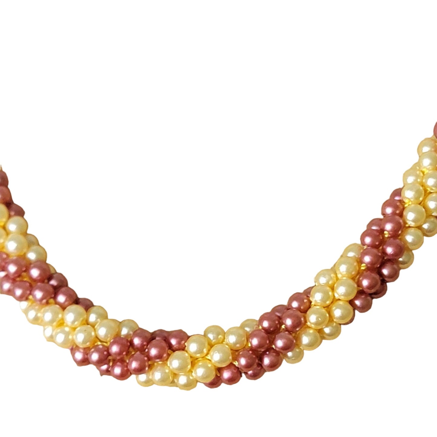 Vintage 60s Beaded Necklace Women Jewelry Gold Pink Peach 17 inch