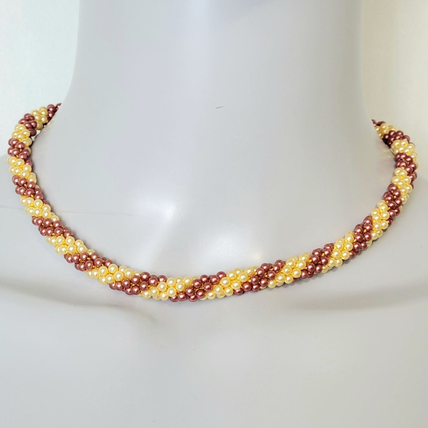 Vintage 60s Beaded Necklace Women Jewelry Gold Pink Peach 17 inch