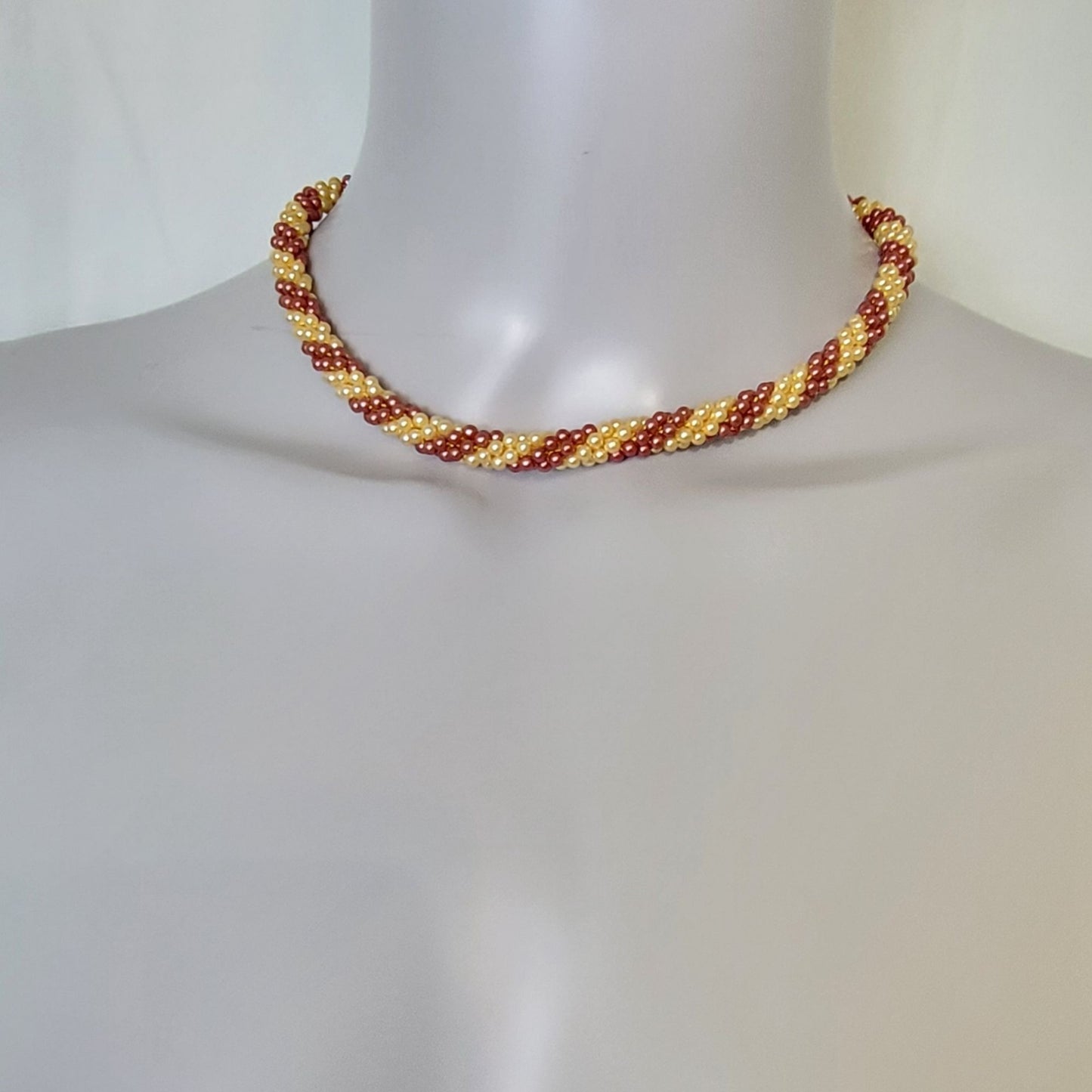 Vintage 60s Beaded Necklace Women Jewelry Gold Pink Peach 17 inch