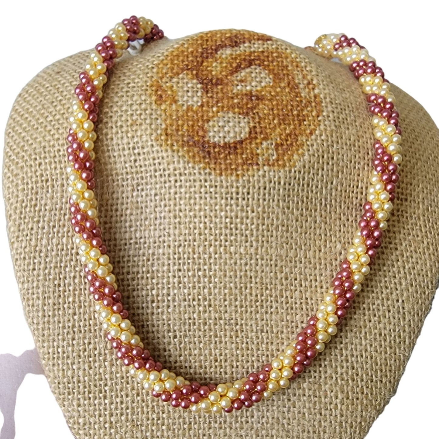 Vintage 60s Beaded Necklace Women Jewelry Gold Pink Peach 17 inch