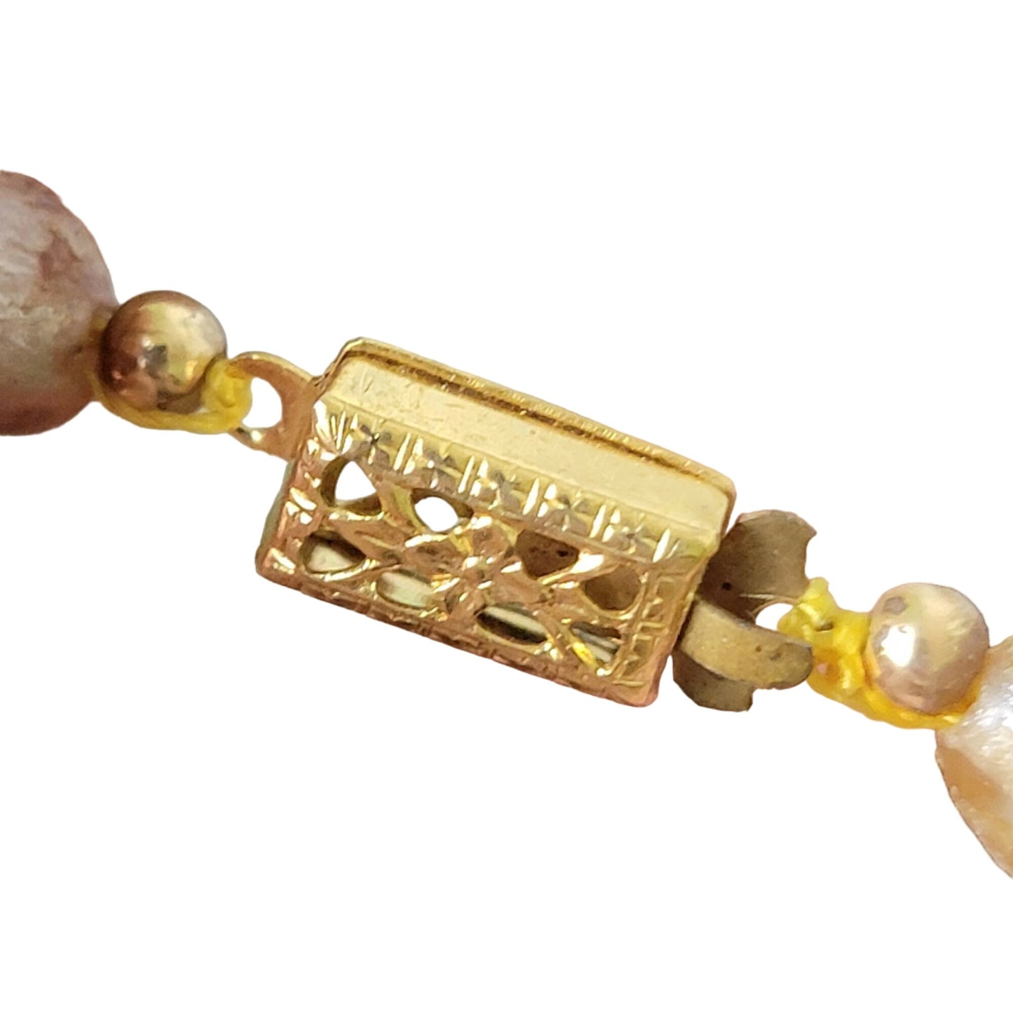 Vintage 60s Beaded Necklace Women Jewelry Gold Pink Peach 17 inch