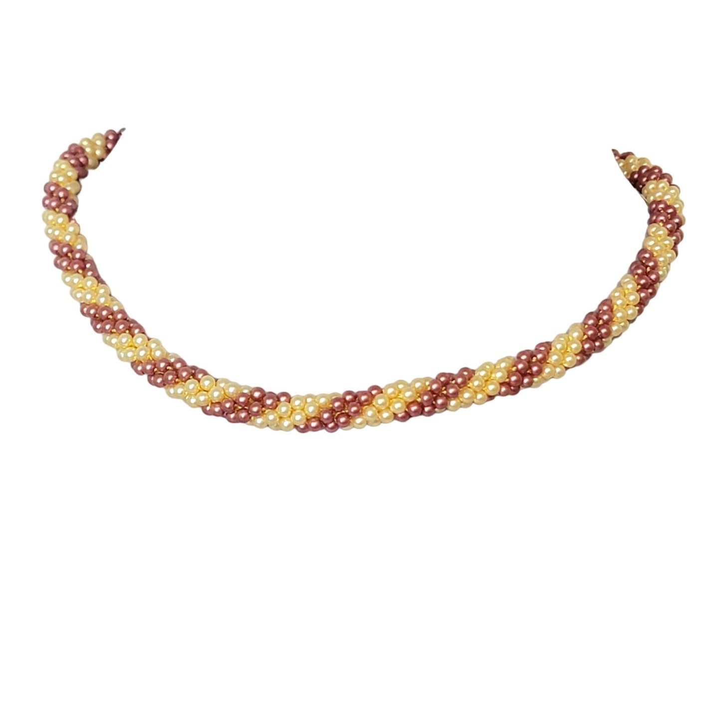 Vintage 60s Beaded Necklace Women Jewelry Gold Pink Peach 17 inch