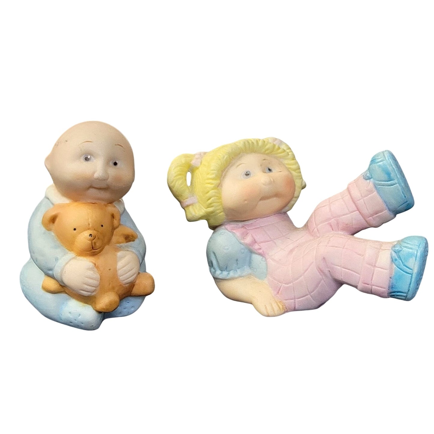 Cabbage Patch Kids Vintage Porcelain Figurines Set 1984 Baby Boy Blond Girl 80s